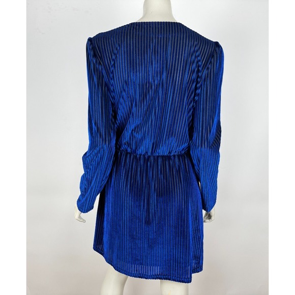 Lulus Live It Up Royal Blue Striped‎ Velvet Long Sleeve Dress Women L NWT V-neck - Picture 3 of 14
